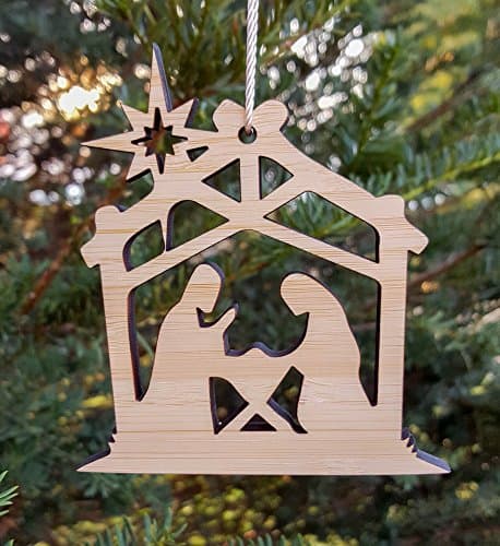 Nativity scene wood ornament
