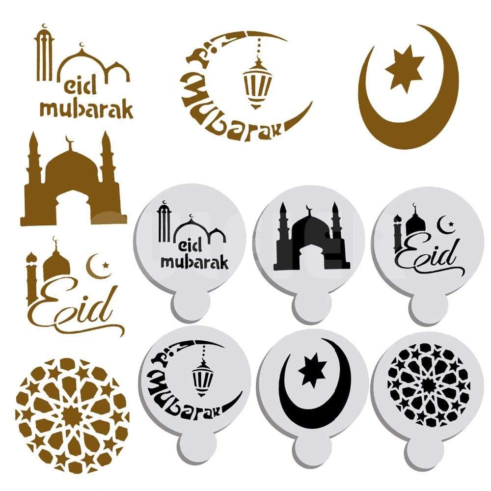 Yiphates 6Pcs/Set Ramadan Eid Mubarak lamp Design Coffee Stencils Cake Template Tool