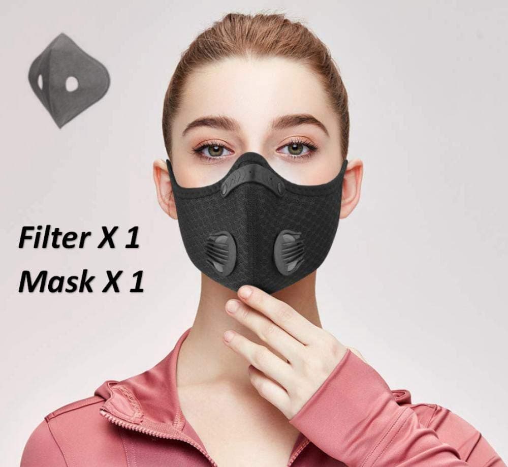 Homthing Anti Pollution Mask with Replaceable Filter for Woodworking Mowing Grinding Running Cycling Outdoor Activities-1 mask+1 filter