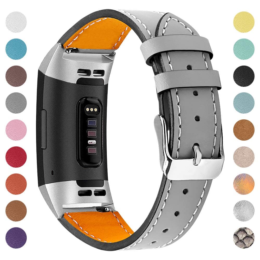 ametonuk Strap Compatible Fitbit Charge 3 Strap/Charge 4 SE Wristband Metal Connectors Leather Strap, Adjustable Replacement Wristband Fitness Accessories Strap