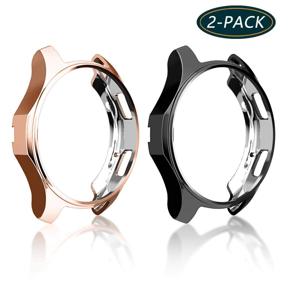 [2-Pack] KPYJA Case for Samsung Gear S3 Frontier 46mm, Shock-Proof and Shatter-Resistant Protective TPU Cover for Samsung Gear S3 Frontier SM-R760/Galaxy Watch SM-R800(Black+Rose Gold)