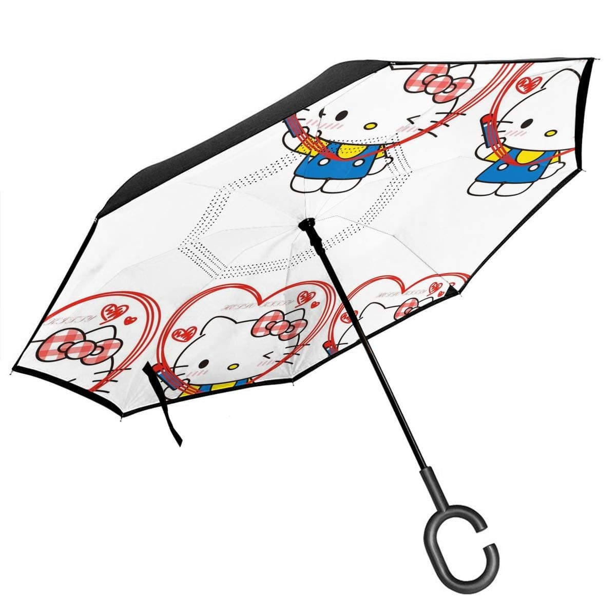 Double Layer Inverted Umbrella With C-Shaped Handle - Hello Kitty Reverse Windproof Umbrella UV Protection Upside Down Umbrella