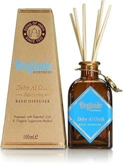Organic Goodness Reed Diffuser in Amber Coloured Glass Jar with 6 Sticks for Home Fragrance (Dehn Al Oudh/Oud)