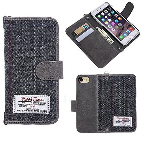 iPhone 7 Case iPhone 7 Wallet Case Harris Tweed Synthetic Leather Flip Wallet Phone Cover with Credit Card Holder for iPhone 7 (Gray)