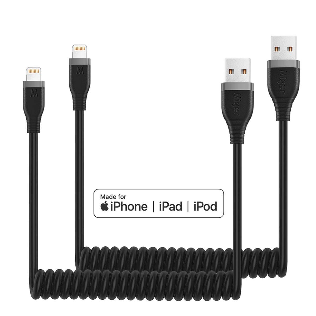 Coiled Lightning Cable [2Pack 4Ft] iPhone Charger Cable for Car MFi Certified Nylon Braided Retractable Fast Charging Cord with iPhone14/13/12/11 Pro Max/SE/XS MAX/XR/XS/X/8/7/Plus/6S iPad/iPod/iPads