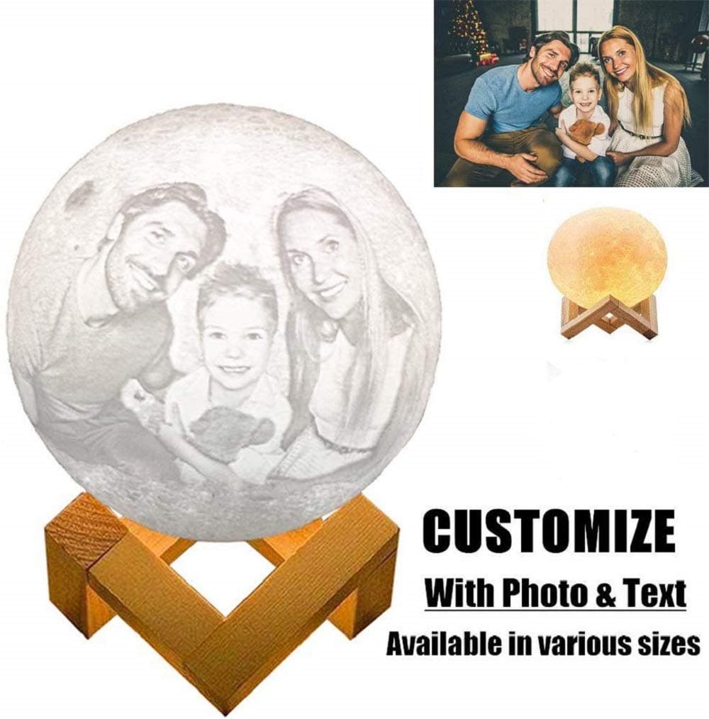 epinglu Custom Photo/Text Personalized Moon Night Light with Stand USB Rechargeable 3/16 Colors LED Dimmable Moonlight Lamps for Teen Girls Boys Birthday