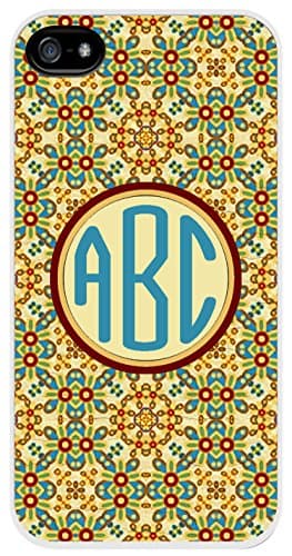 Personalized Monogram Arabian Knights Turquoise Beige Pattern iPhone 5/5s Case Cover *RUBBER*