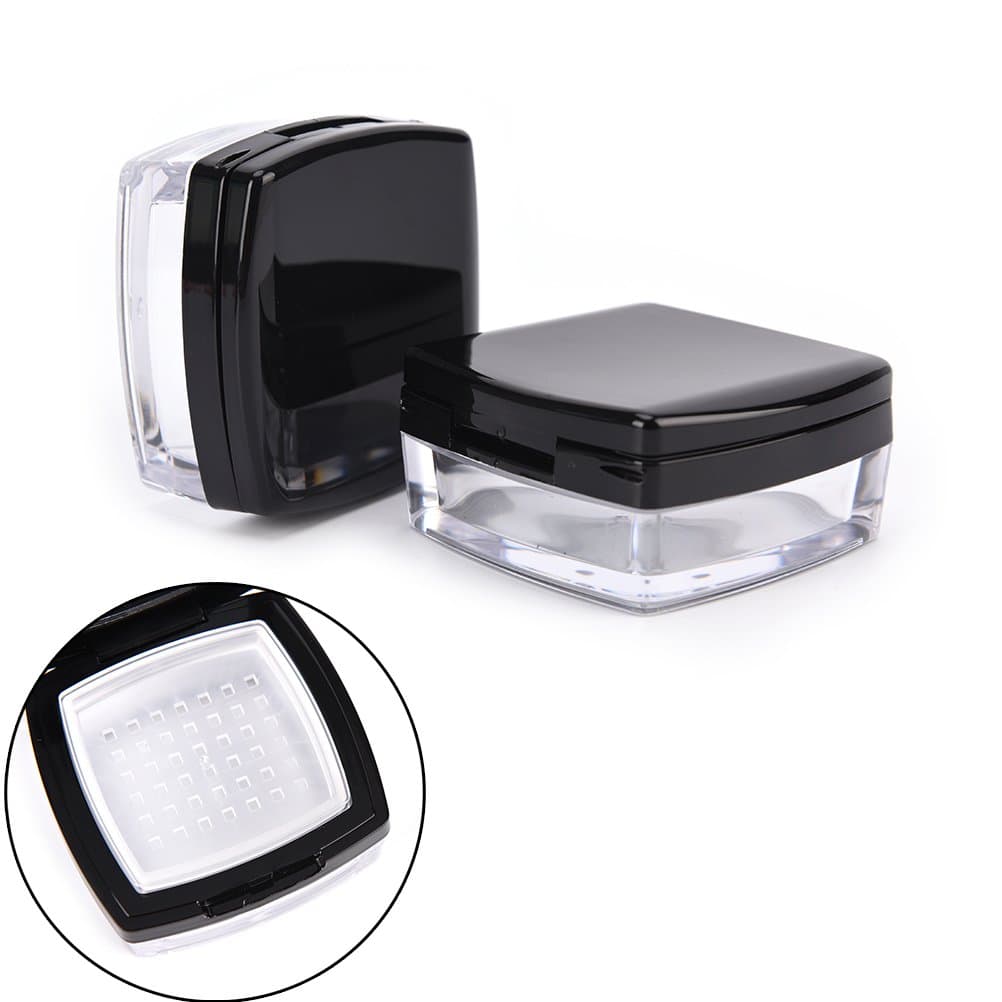 2Pc Empty Cosmetic Sifter Loose Powder Jar Container Puff Box Makeup Travel
