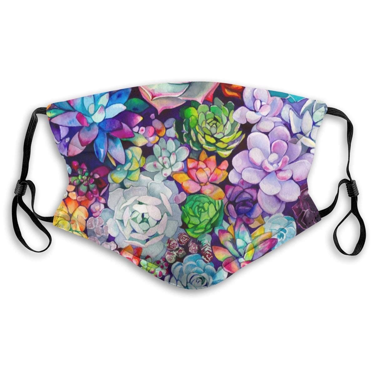 Stylish Mouth Mask With Replaceable PM2.5 Activated Carbon Mask for Sleeping Running, Motorcycle Washable Skin-Friendly Windproof Respirator Mask, Colorful Succulent Garden Watercolor Paintings - S