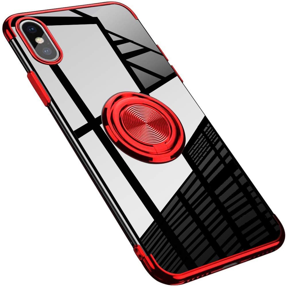 iPhone X Ring Case, iPhone Xs Case Ring Holder Magnetic Clear Thin Slim iPhone 10 Case Stand Kickstand Silicone Soft Shockproof Cover for Women Men iPhone X/10/Xs 5.8 inch(Red)