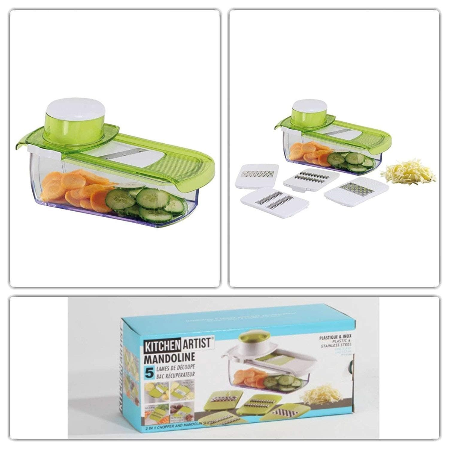 Multi Grater Vegetable Slicer Container Cheese Vegetable Grater, Vegetable Grater 5 Head Caps (Storage Jar, Multi-Purpose Grater L 27.5 x W 15.7 cm)