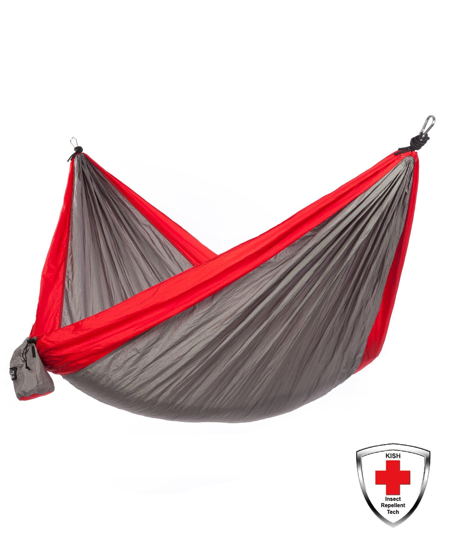 Just Relax Double Portable Lightweight Camping Hammock with Kish Bug Repellent, 10.6x6.6 Feet, Grey-Red