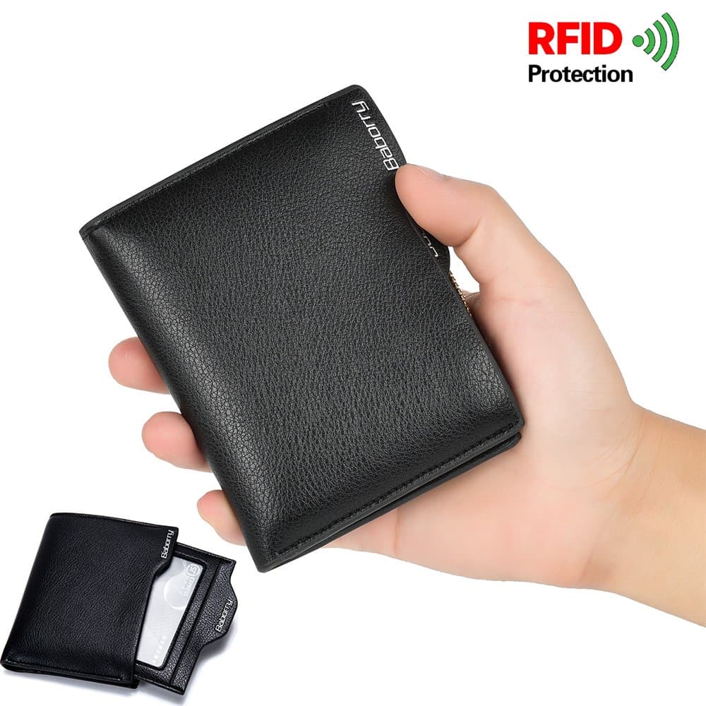Men RFID Multi-Card Trifold Passcase Slim Front Pocket Leather Wallet with Coin Pocket/Credit card holder/Money Clip [KARNI&SOUL]