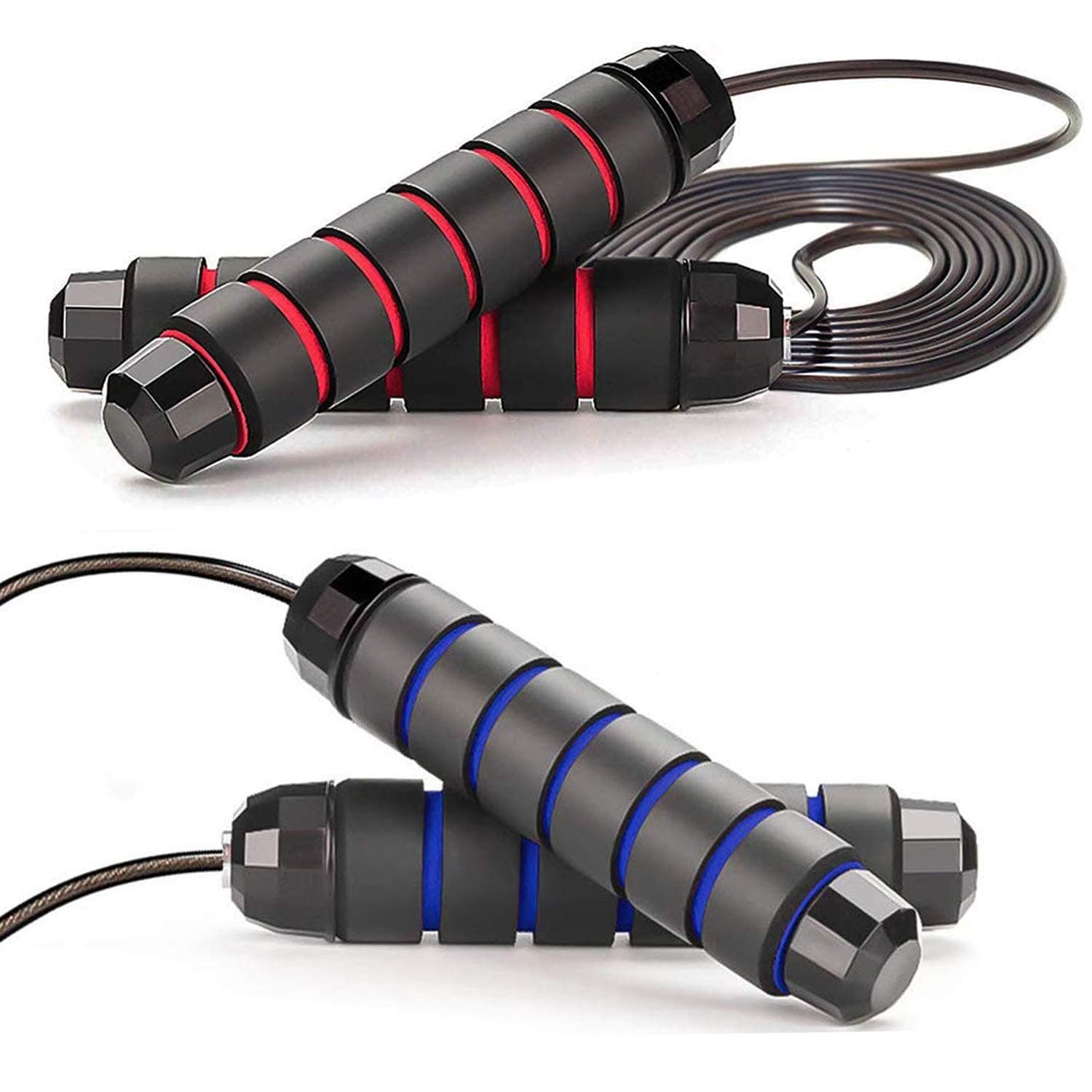 Jump Rope, 2 Pack Adjustable Skipping Rope Tangle-Free with Ball Bearings Rapid Speed, Memory Foam Handles Ideal for Men, Women and Kids