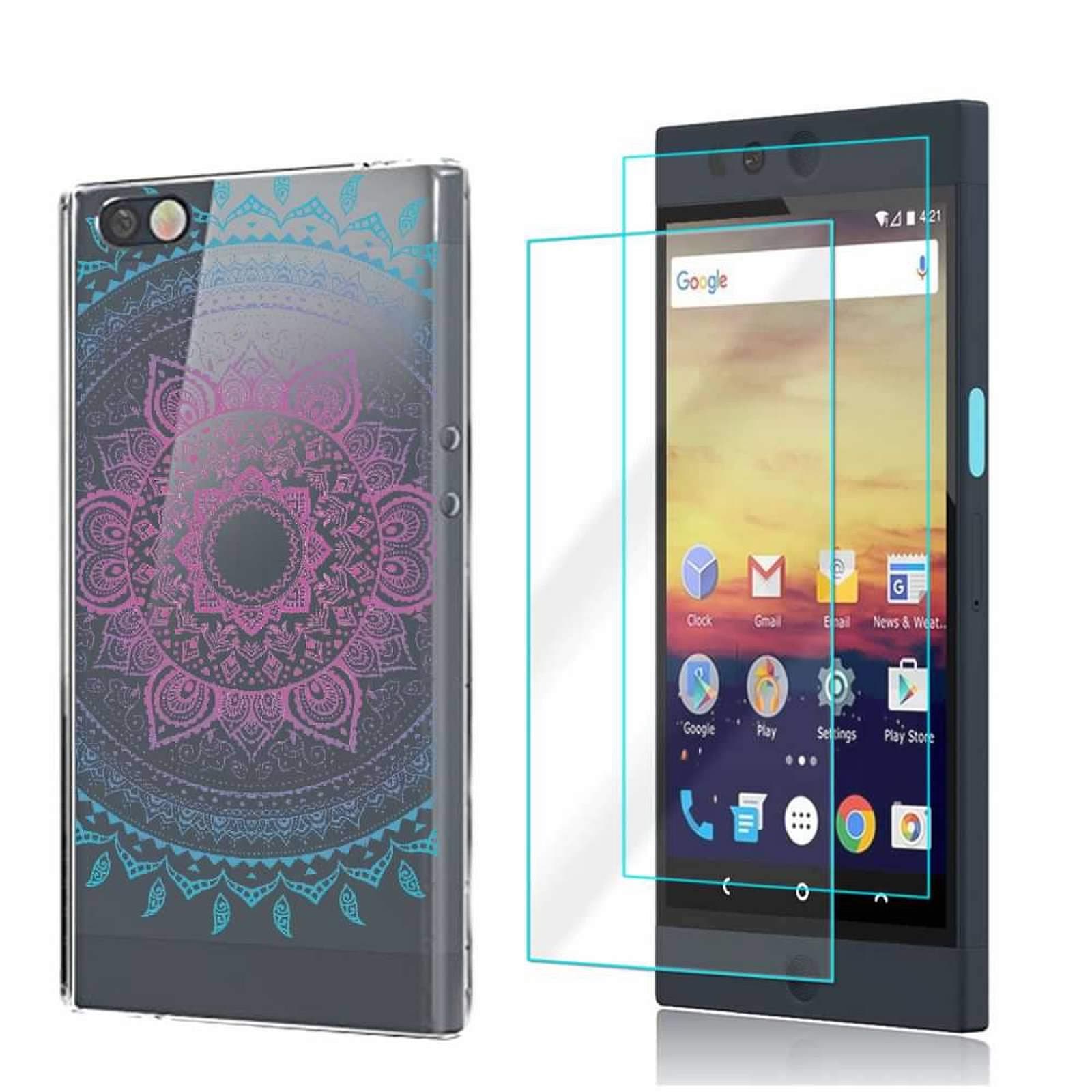 (3 in 1) for Nextbit Robin Case + 2 Pack Glass Screen Protector Slim Clear Soft TPU Silicone Phone Case Cover with (Mandala) for Nextbit Robin Case