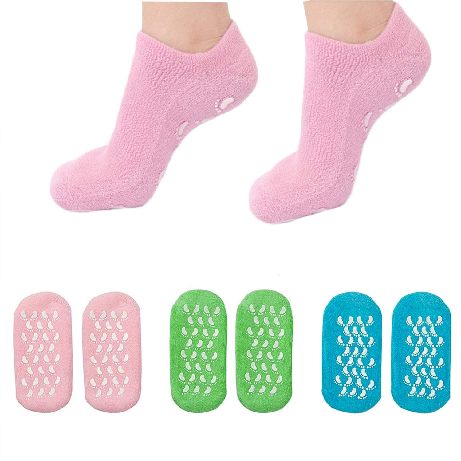 Moisturizing Socks 3 Pair Ultra-Soft SPA Socks Gel Lined Feet Care Treatment Moisturizing Socks for Cracked Dry Feet Repairing Softening(Gel Socks)