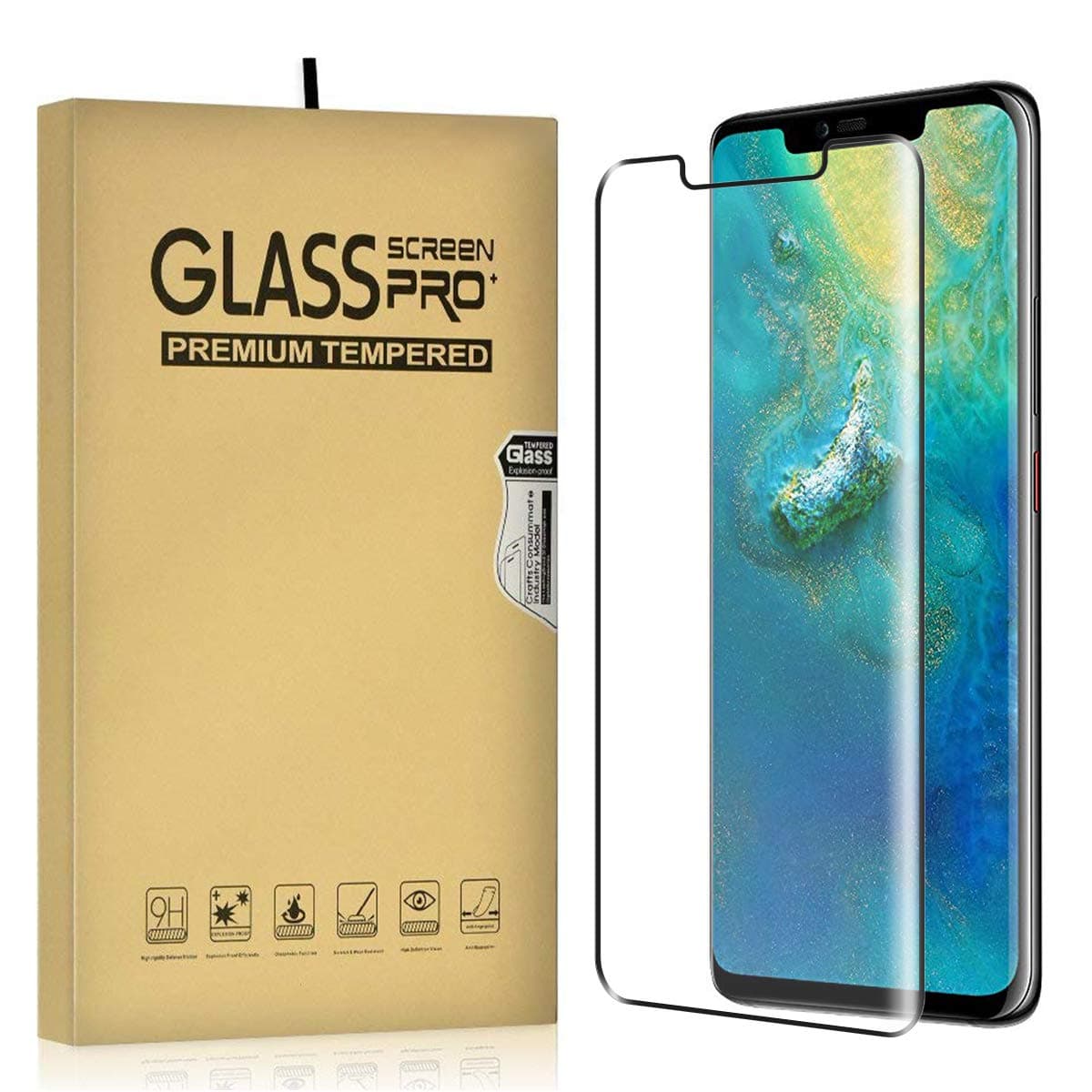 DJROLL Huawei Mate 20 Pro Screen Protector 3D Tempered Glass [Full Adhesive][Case Friendly][Support Screen Fingerprint Reading] Anti-Scratch Anti Bubbles Film compatible for Huawei Mate 20 Pro