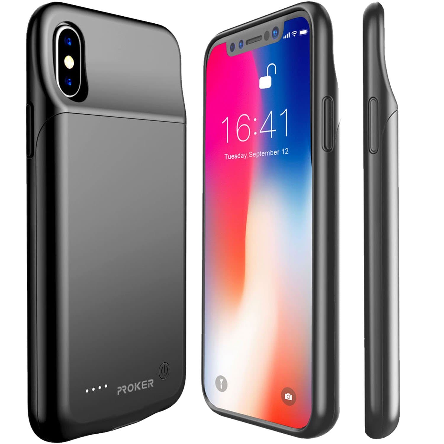 iPhone X Battery Case,Proker 3200mAh Slim External Charger Case Portable Protective Charging Case for iPhone X 5.8inch Extended Battery Pack [Support Lightning Headset](Black)