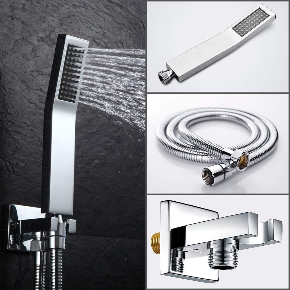 S R SUNRISE Brass Handheld Shower Head Set Include Brass Hand Shower 1.5m 304 Stainless Steel Shower Hose and Brass Shower Head Holder Wall Mounted, Polished Chrome
