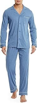 DAVID ARCHYMens Pajamas Set Soft Cotton Notched Collar Pajamas for Men Long Sleeve Mens Sleepwear with Pockets & Front Fly