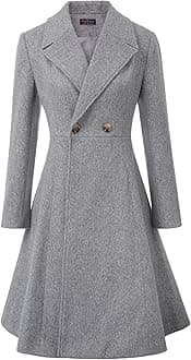 CURLBIUTYWomen's Pea Coat Double Breasted A Line Long Trench Coat Winter Dress Coat with Pockets