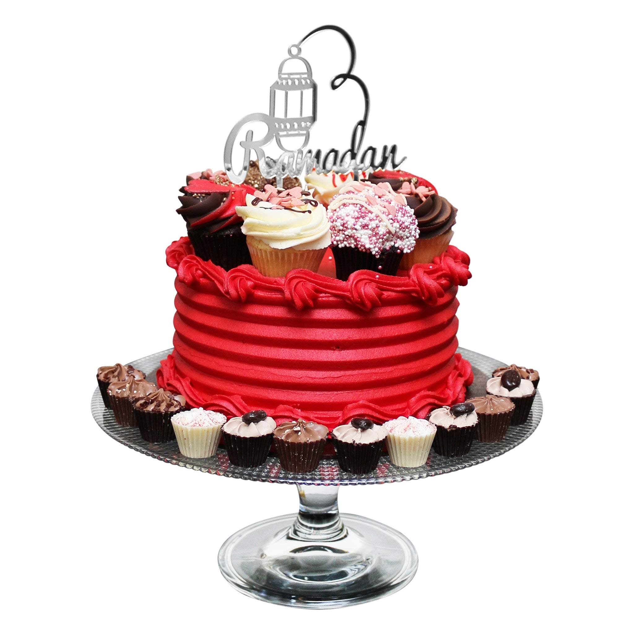 Islam Eid Iftar Gift Cake Topper Decoration - Silver Ramadan Calligraphy & Lantern