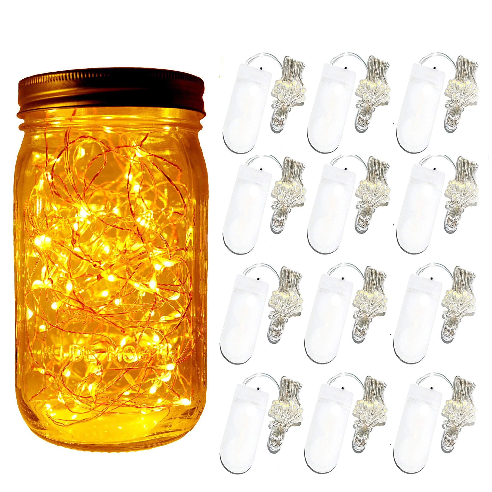 Battery Powered Mason Jar Lantern Lights,20 Led String Fairy Star Firefly Jar Lights,for Mason Jar Wine Bottle Home Patio Garden Wedding Christmas Moon Table Decor Lights (Warm White)