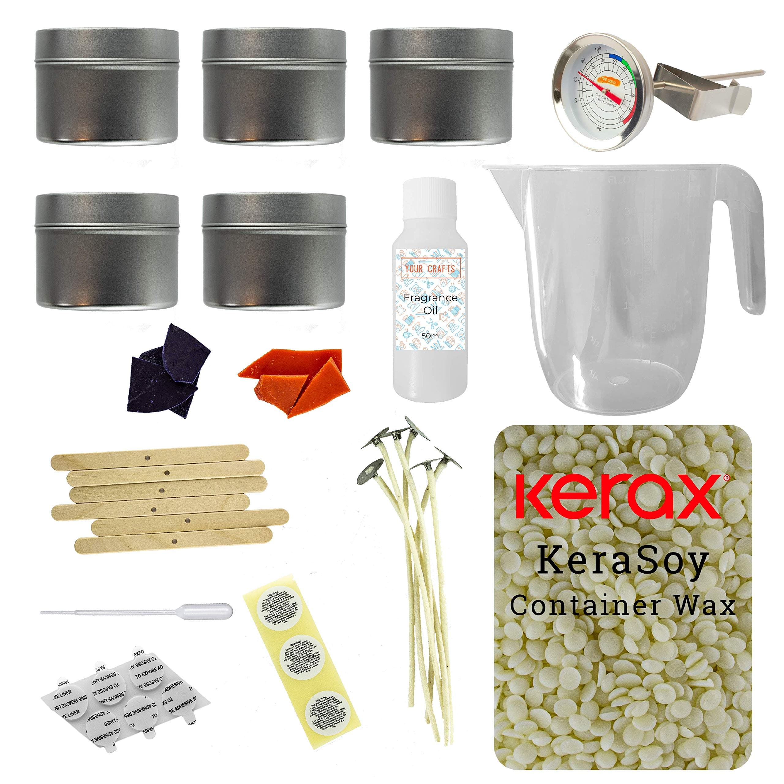 Your Crafts 5 Tin Full Candle Making Kit | Make 5 Small Round Soy Wax Candles | Easy to Follow Instructions (Clean Cotton)