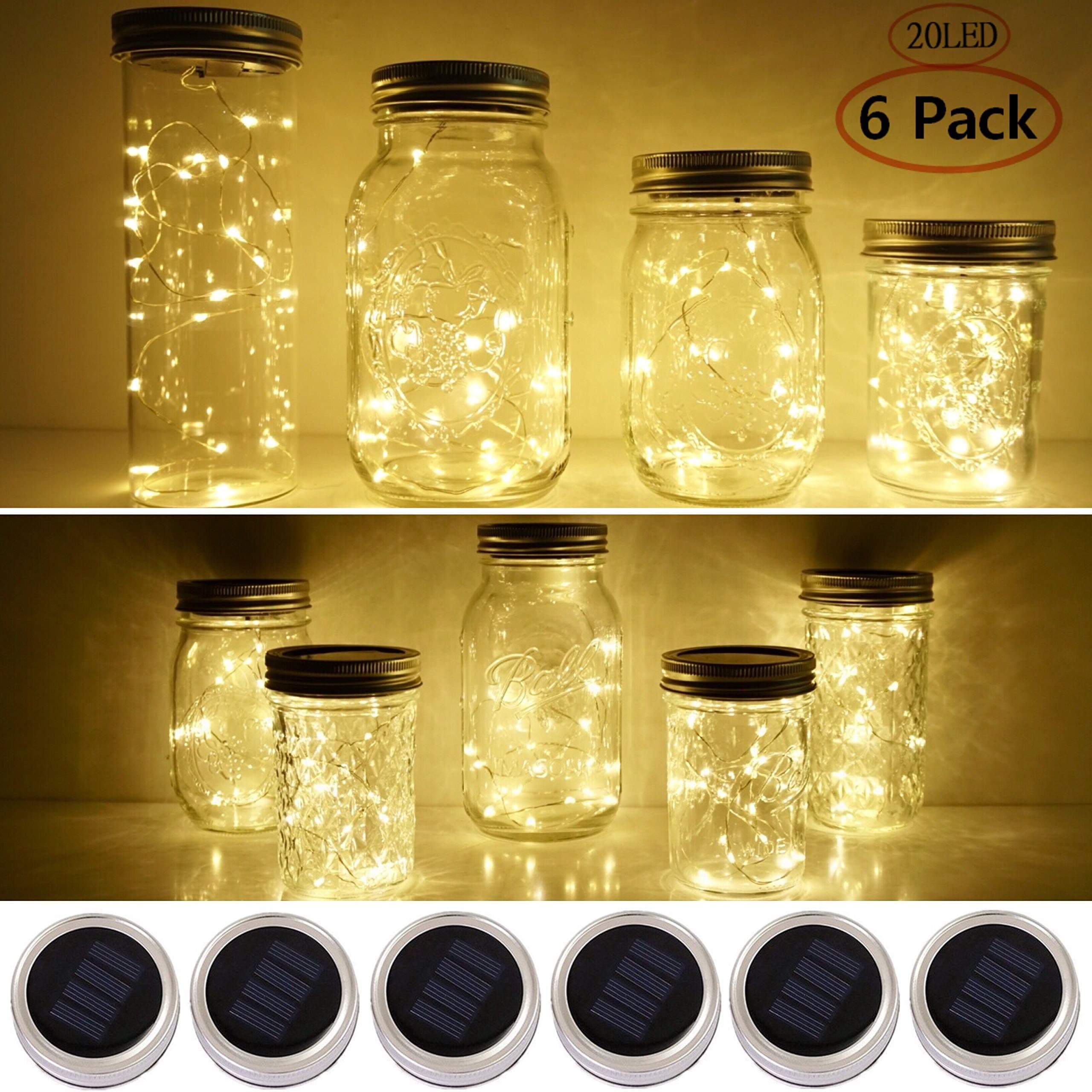 Mason Jar Lid Solar String Lights, Warm White 20 LED Waterproof Hanging Fairy Starry Lighting for Regular Mouth Jars Patio Wedding Lantern Table Decor(No Jars)