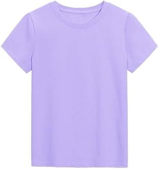KEREDA Girls Shirts Short Sleeve Soft Cotton T-Shirts Plain Tees Tops Clothes for Kids