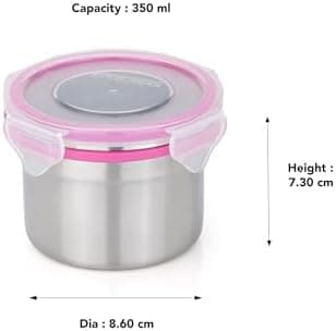 STEELLOCK Stainless Steel Airtight Container with Lid | Leakproof, BPA-Free | Multipurpose Food Storage Containers/Tiffin/Dabba for Office, School & Kitchen | SL-1202-set of 3, 350ml each, Pink