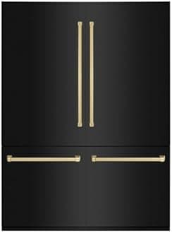 ZLINE RBIVZ-BS-60-G Autograph Edition 60 Inch 32.2 Cubic Feet French Door Built-In Bottom Freezer Refrigerator with Water Dispensers/Ice Makers in Black Stainless Steel and Polished Gold Accents