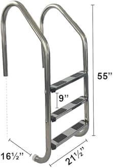 Aqua Select 3 Step Stainless Steel Pool Ladder with Stainless Steel Steps | Entry and Exit System for In-Ground Swimming Pools | 250 Pound Capacity | 1.9 Inch Outer Diameter
