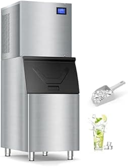 Commercial Ice Maker Machine: 500lb Daily Output, 350lb Large Capacity Storage, 156Pcs Ice Cubes in 6-15 Mins - Stainless Steel Large Ice Maker for Restaurant, Bar, Cafe