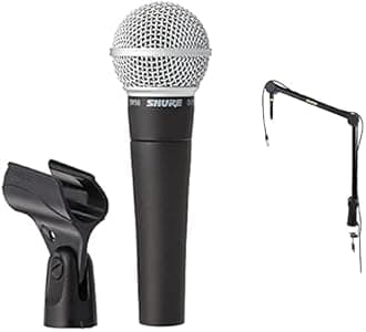 Shure SM58-CN Microphone Bundle with Shure by Gator Deluxe Articulating Desktop Podcasting Mic Boom Arm with Cable Management Channel, Clamps Easily to Any Desk, 25' XLR Cable