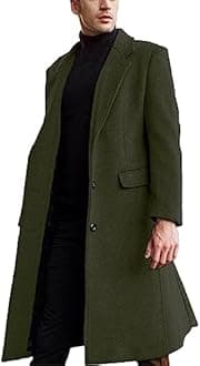 SOMTHRON Men's Casual Trench Coat Slim Fit Notched Collar Long Jacket Overcoat Single Breasted Pea Coat wih Pockets