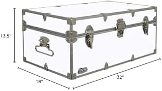 C&N Footlockers - Full-Size Happy Camper Trunk - #1 Summer Camp Trunk - Made in the USA - Steel Footlocker with Lid Stay - 32 x 18 x 13.5 Inches (White)