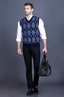 Woolen V Neck Sleeveless Half Sweater for Man Winter Pullover