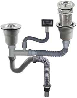 Talea Stainless Steel Double Sink Drain Strainer Assembly Kit with Overflow Pipe for Kitchen Sink Z8008C028 (4.3+5.5Inch)