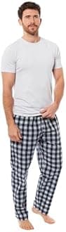 Pack of 2 Mens Pyjama Bottoms Trousers Lounge Woven Pants Super Soft Sleepwear Nightwear Checked Design with Pockets