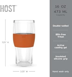 Host FREEZE Beer Glasses, Frozen Brew Mugs, Freezable Pint Glass Set, Insulated Beer Glass to Keep Your Drinks Cold, Double Walled Insulated Glasses, Gift for Dad, 16oz, Set of 2, Burnt Orange