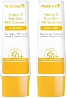 WishCare Vitamin C Glow Milk Sunscreen SPF 50 PA++++, Broad Spectrum Lightweight Formula, Suitable Dry Oily Types, 50g Pack of 2