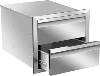 AHLOKI Outdoor Kitchen Drawer Single BBQ Drawer Stainless Steel BBQ Access Drawer With Handles, Flush Mount Storage Enclosed Cabinets Horizontal BBQ Island Drawers (18W x 15H x 23D Inch), HTFRE-WR5