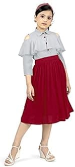 Fashion Dream Girl’s Calf Length Shirt Style Dresses (Grey_3-4 Year)