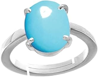 INDIA MADE6.00 Carat Certified Unheated Untreatet Turquoise Firoza Sky Blue Gemstone Panchdhatu Adjustable Silver Plated Ring For Men And Women By Lab - Certified-B09S9W9KWM