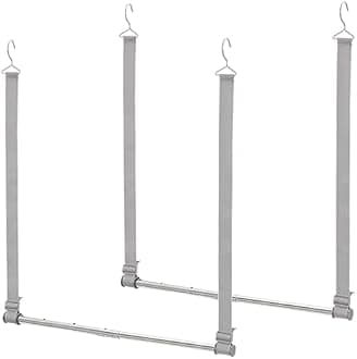 STORAGE MANIAC Hanging Closet Rod, Adjustable Width and Height Closet Hanging Organizer, Space-Saving Clothes Hanging Bar, Closet Extender Hanging Rod Double Closet Hanging Rod, 2 Pack Webbing