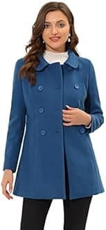 Allegra K Women's Peter Pan Collar Double Breasted Winter Long Trench Pea Coat