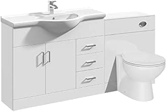 VeeBath Linx 1650 Vanity Unit Furniture Set, Wash Basin Bathroom Sink, WC, Toilet Pan, Soft Close, Quick Release Toilet Seat with Concealed Cistern-White (Flat Pack)