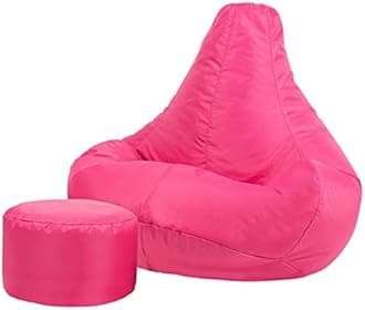 Bean Bag BazaarRecliner Gaming Bean Bag Chair and Footstool, Pink, Large Indoor Outdoor Bean Bags, Lounge or Garden, Big Adult Gaming Bean Bag Chairs with Filling Included