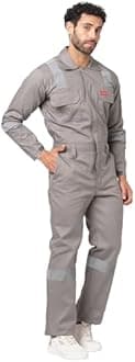 FRENCH TERRAIN® Men's 100% Cotton Industrial Boiler Suit (Work Wear Coverall/Dungarees) with Reflective Tape, 200 GSM.(Col. Grey, Size 48-4XL)